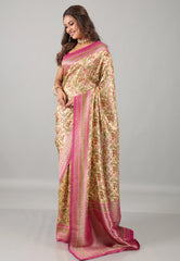 Beige Kani Silk Saree With Blouse Piece - Adi Akshoy & Co.