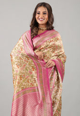 Beige Kani Silk Saree With Blouse Piece - Adi Akshoy & Co.