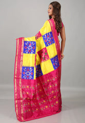 Yellow Pure Ikkat Silk Saree With Blouse Piece - Adi Akshoy & Co.