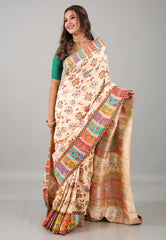 Cream Kani Silk Saree With Blouse Piece - Adi Akshoy & Co.
