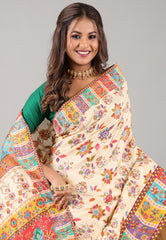 Cream Kani Silk Saree With Blouse Piece - Adi Akshoy & Co.