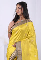 Mustard Yellow Pure Katan Silk Saree with Blouse Piece  – Adi Akshoy & Co.