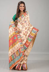 Cream Kani Silk Saree With Blouse Piece - Adi Akshoy & Co.