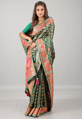 Bottle Green Kani Silk Saree With Blouse Piece - Adi Akshoy & Co.