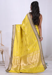 Mustard Yellow Pure Katan Silk Saree with Blouse Piece  – Adi Akshoy & Co.