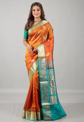 Rust Sico Handloom Saree With Blouse Piece - Adi Akshoy & Co.