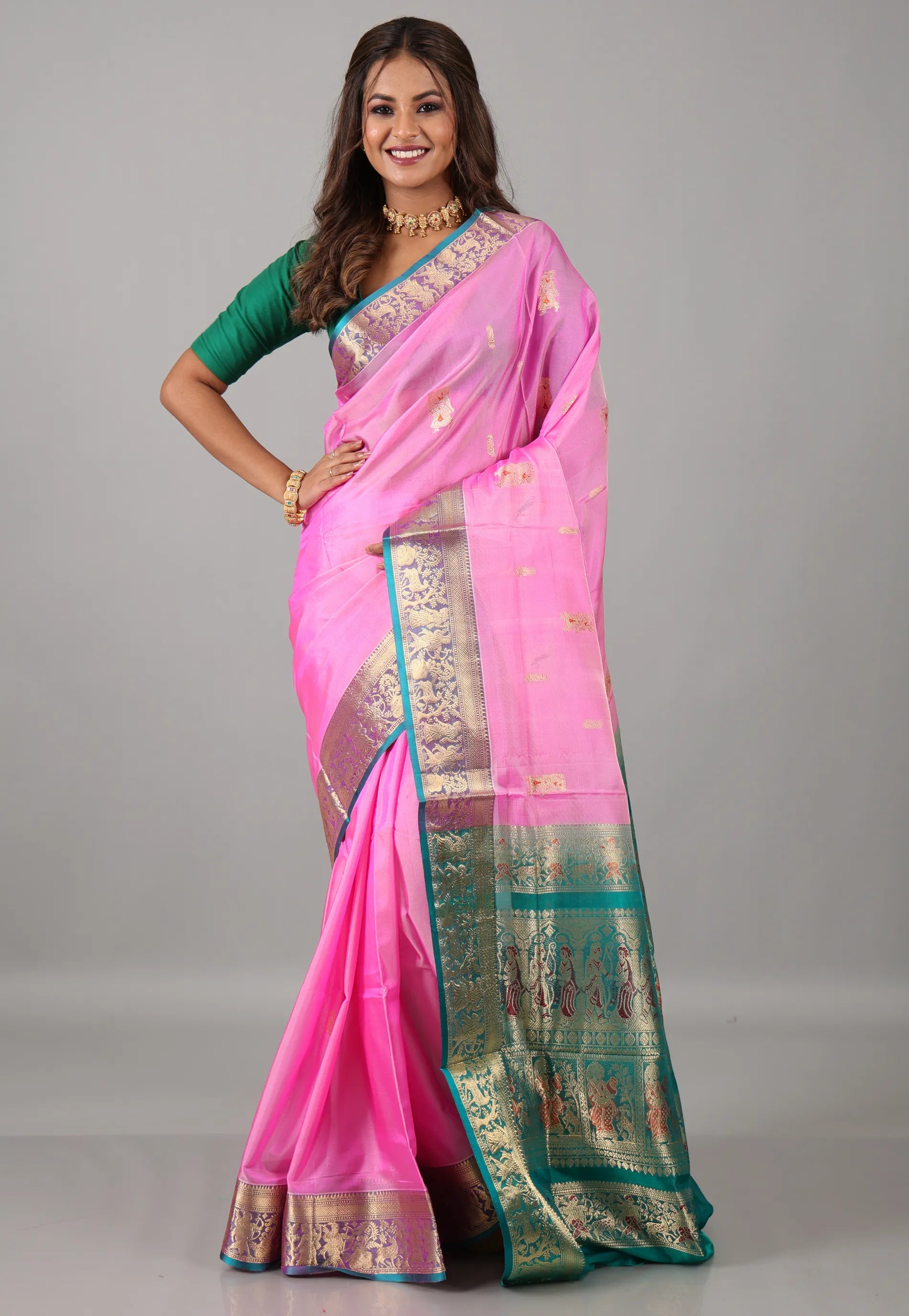 Pink Sico Handloom Saree With Blouse Piece - Adi Akshoy & Co.