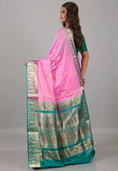 Pink Sico Handloom Saree With Blouse Piece - Adi Akshoy & Co.