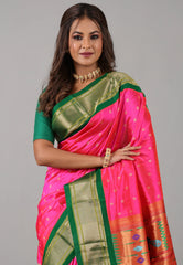 Rani Pink Pure Paithani Silk Saree With Blouse Piece  - Adi Akshoy & Co.