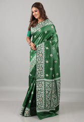 Rama Green Pure Tussar Silk Saree with Blouse Piece - Adi Akshoy & Co.