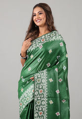 Rama Green Pure Tussar Silk Saree with Blouse Piece - Adi Akshoy & Co.
