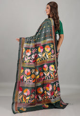 Light Steel Blue Kantha Silk Saree With Blouse Piece - Adi Akshoy & Co.
