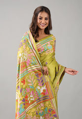 Pesta Green Kantha Silk Saree With Blouse Piece - Adi Akshoy & Co.