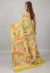 Pesta Green Kantha Silk Saree With Blouse Piece - Adi Akshoy & Co.