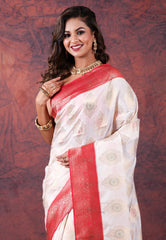 White Tussar Silk Saree with Blouse Piece - Adi Akshoy & Co.