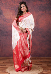White Tussar Silk Saree with Blouse Piece - Adi Akshoy & Co.