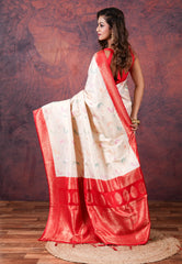 White Tussar Silk Saree with Blouse Piece - Adi Akshoy & Co.