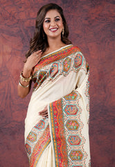 Off White Kani Silk Saree With Blouse Piece - Adi Akshoy & Co.