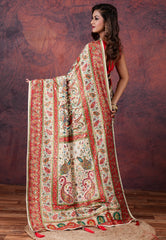 Off White Kani Silk Saree With Blouse Piece - Adi Akshoy & Co.