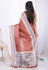 Brown Tussar Silk Saree with Blouse Piece  – Adi Akshoy & Co.