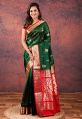 Cross Bottle Green Sico Handloom Saree With Blouse Piece - Adi Akshoy & Co.