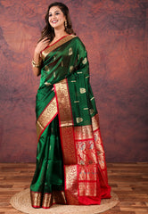 Cross Bottle Green Sico Handloom Saree With Blouse Piece - Adi Akshoy & Co.