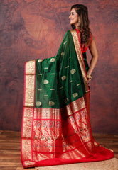 Cross Bottle Green Sico Handloom Saree With Blouse Piece - Adi Akshoy & Co.