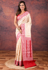 Beige Pure Tussar Silk Saree with Blouse Piece - Adi Akshoy & Co.
