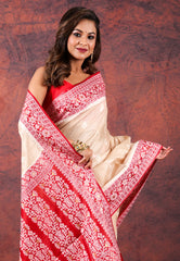 Beige Pure Tussar Silk Saree with Blouse Piece - Adi Akshoy & Co.