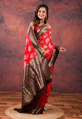 Red Katan Silk Saree With Blouse Piece - Adi Akshoy & Co.