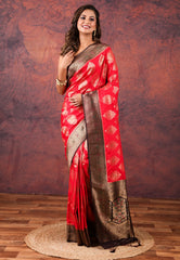 Red Katan Silk Saree With Blouse Piece - Adi Akshoy & Co.