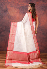 White Tussar Silk Saree with Blouse Piece - Adi Akshoy & Co.