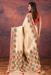 Beige with Golden Kani Silk Saree With Blouse Piece - Adi Akshoy & Co.