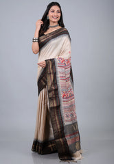Tussar Colour Pure Tussar Kantha Silk Saree With Blouse Piece - Adi Akshoy & Co.