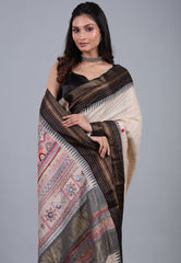 Tussar Colour Pure Tussar Kantha Silk Saree With Blouse Piece - Adi Akshoy & Co.