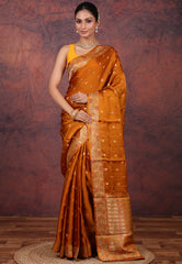 Mustard Yellow Mashru Silk Saree with Blouse Piece - Adi Akshoy & Co.