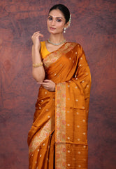 Mustard Yellow Mashru Silk Saree with Blouse Piece - Adi Akshoy & Co.
