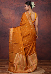 Mustard Yellow Mashru Silk Saree with Blouse Piece - Adi Akshoy & Co.
