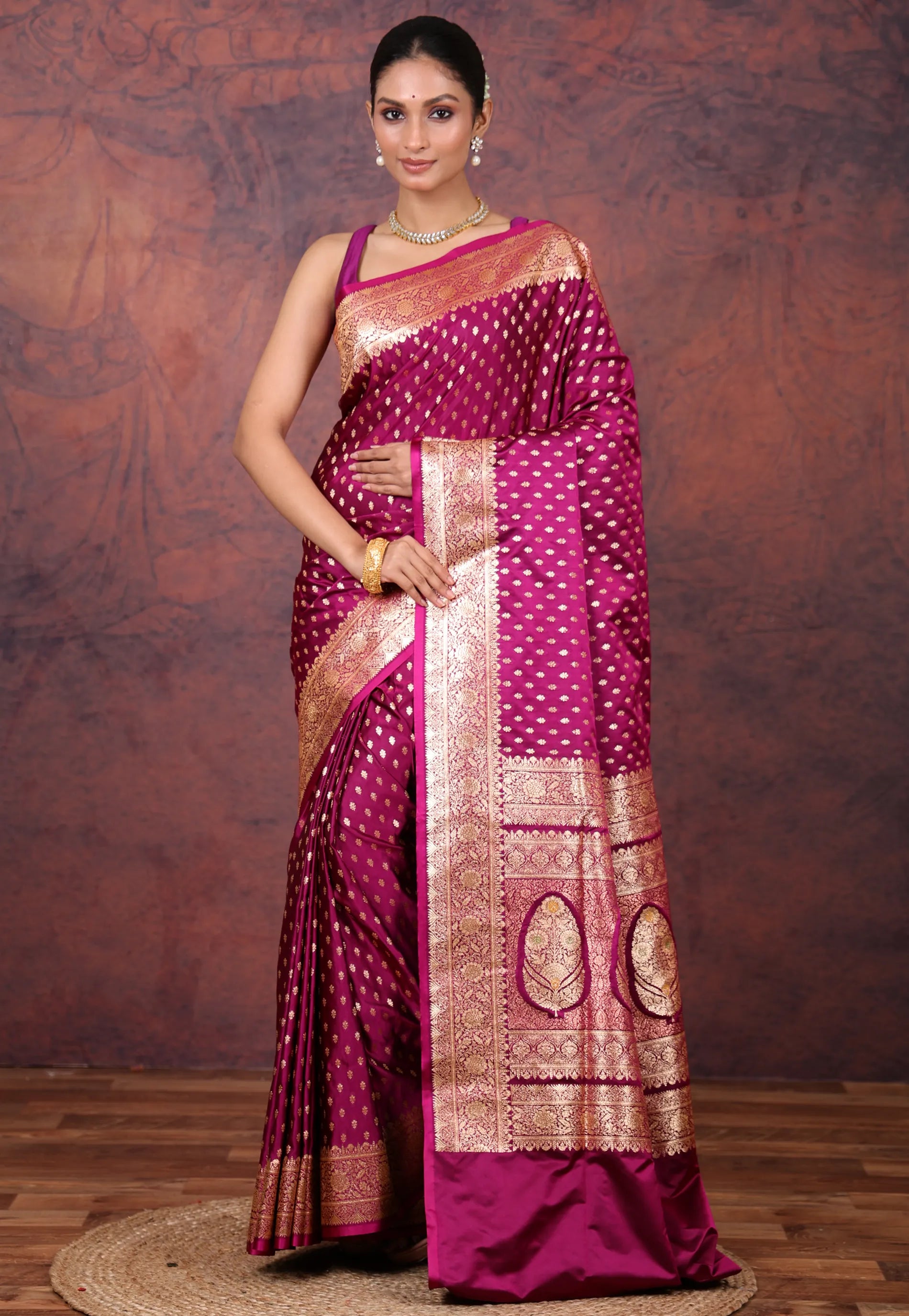 Magenta Wedding Banarasi Silk Saree with Blouse Piece - Adi Akshoy & Co.