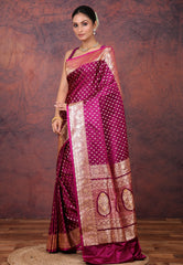 Magenta Wedding Banarasi Silk Saree with Blouse Piece - Adi Akshoy & Co.