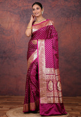 Magenta Wedding Banarasi Silk Saree with Blouse Piece - Adi Akshoy & Co.