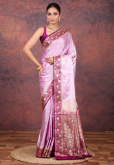 Purple Pastel Banarasi Saree With Blouse Piece - Adi Akshoy & Co.