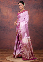Purple Pastel Banarasi Saree With Blouse Piece - Adi Akshoy & Co.