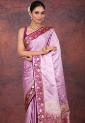 Purple Pastel Banarasi Saree With Blouse Piece - Adi Akshoy & Co.