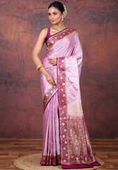 Purple Pastel Banarasi Saree With Blouse Piece - Adi Akshoy & Co.