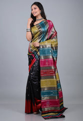 Black Behrampur Ikkat Silk Saree With Blouse Piece - Adi Akshoy & Co.