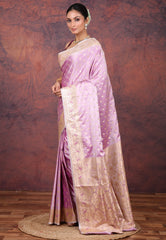 Purple Pastel Banarasi Saree With Blouse Piece - Adi Akshoy & Co.