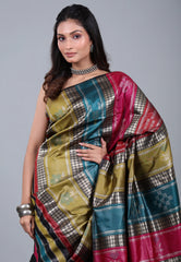 Black Behrampur Ikkat Silk Saree With Blouse Piece - Adi Akshoy & Co.