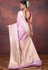 Purple Pastel Banarasi Saree With Blouse Piece - Adi Akshoy & Co.
