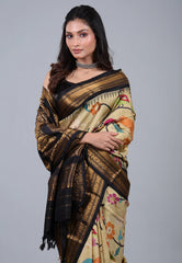 Tussar Colour Pure Kalamkari Silk Saree with Blouse Piece - Adi Akshoy & Co.